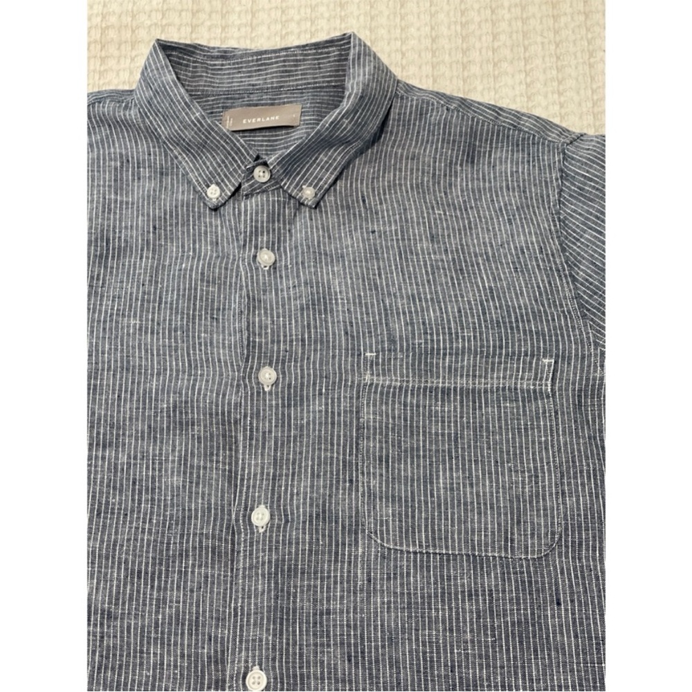 Everlane The Linen Standard Fit Shirt Men’s Size Large Pinstripe Long Sleeve - Picture 7 of 9